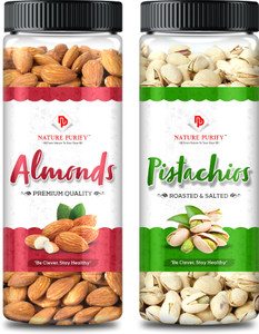 nature purify dry fruits combo almond 180g  pista 150g can pack-premium quality almonds 2 x 165 g