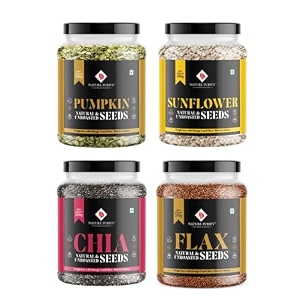nature purify healthy seeds combo- pumpkin sunflower chia and flax seeds 250g each  rich in omega 3 fiber raw seeds for weight management immunity booster healthy heart pack of 4