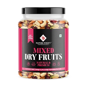 nature purify mix dry fruit 250gm  dried almonds black raisins cashewnuts cranberries black dates amp many more  high energy dry nut snacks  festive gift