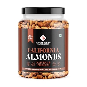 nature purify natural premium almonds 250 gram badam giri  high in fiber amp boost immunity  real nuts  whole natural dry fuits festive gift