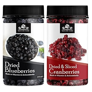 nature yard blueberry amp sliced cranberry dry fruit - 500gm - organic berries vegan amp gluten free snacks 250gm  2 fresh