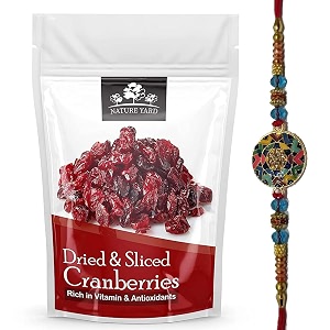 nature yard dried amp slices cranberry - 400gm - rakhi gift for brother- designer multi color rakhi gifting set 400gm  1 rakhi