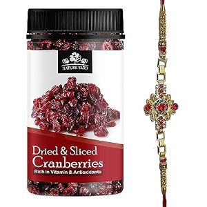 nature yard dried amp slices cranberry - 250gm - rakhi gift for brother- designer red stone rakhi gifting set 250gm  1 rakhi