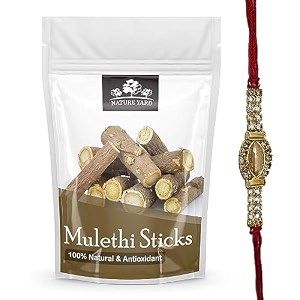 nature yard mulethi stick organic for eating - 200 gm - rakhi gift for brother- designer golden stone rakhi gifting set 200gm  1 rakhi