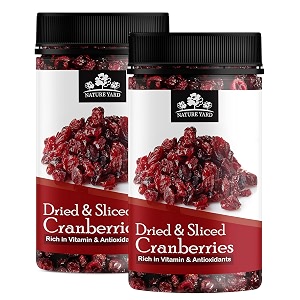nature yard organic american dried cranberry dry fruit - 500 gm - naturally dehydrated real sliced cranberries - tangy healthy snack