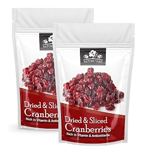 nature yard organic american dried cranberry dry fruit - 300 gm - naturally dehydrated real sliced cranberries - tangy healthy snack