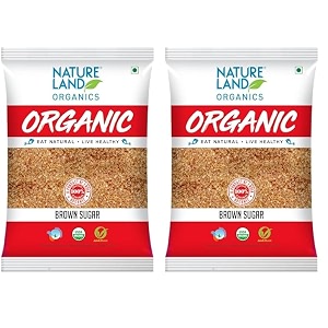 natureland organics brown sugar 1 kg - organic sugar pack of 2