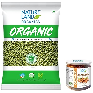 natureland organics moong sabutwhole daal pouch 1 kg amp almonds jar 250 g