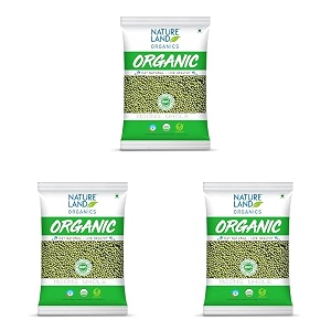 natureland organics moong sabutwhole daal 1 kg - organic healthy pulses pack of 3
