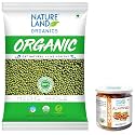 Natureland Organics Moong Sabut/Whole Daal Pouch, 1 kg &amp; Almonds Jar, 250 g