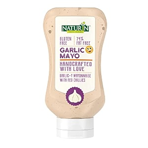 naturin garlic mayonnaise eggless - homemade style creamy and thick garlic veg mayo - bursting rich indian flavoured dip sauce 290gm