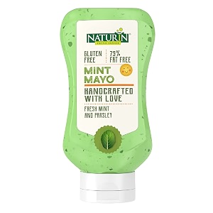 naturin mint mayonnaise  100 vegetarian gluten-free eggless  organic amp creamy mint mayonnaise spread  rich indian flavor  easy-to-use squeeze bottle  perfect dip for snacks amp meals 290gm