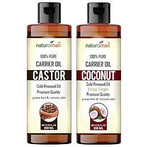 naturoman castor amp coconut carrier oils  combo pack of 2  200 ml x 2  for skin hair face amp body  natural amp pure  suitable for all skin types  multipurpose  400 ml