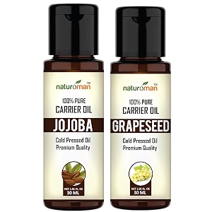 naturoman jojoba amp grapeseed carrier oils combo pack of 2 for skin hair face amp body natural amp pure suitable for all skin types multipurpose 30 ml x 2 60 ml