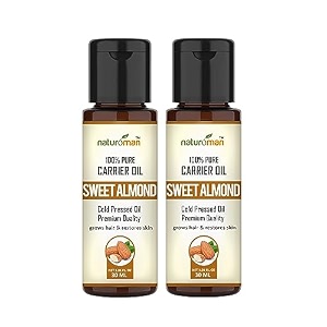 naturoman cold pressed almond carrier oil  suitable for all skin types  natural amp pure  for skin hair face body amp massage  pack of 2  30 ml each