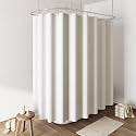 Naturoom Linen Shower Curtain 108x72 Inch for Bathroom Beige White 1 Panel