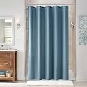 Naturoom Linen Shower Curtain 54x78 Inch for Bathroom Blue 1 Panel