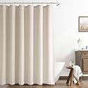 Naturoom Linen Shower Curtain 84 Inch Long for Bathroom Light Tan 1 Panel