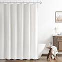 Naturoom Linen Shower Curtain 72 Inch Long for Bathroom Beige White 1 Panel