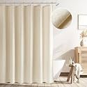 Naturoom Linen Shower Curtain 72 Inch Long for Bathroom Beige 1 Panel