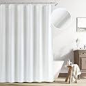 Naturoom Linen Shower Curtain 72 Inch Long for Bathroom White 1 Panel