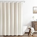 Naturoom Linen Shower Curtain 75 Inch Long for Bathroom Beige 1 Panel