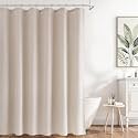 Naturoom Linen Shower Curtain 84 Inch Long for Bathroom Cream Beige 1 Panel