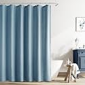 Naturoom Linen Shower Curtain 90 Inch Long for Bathroom Blue 1 Panel