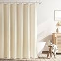 Naturoom Linen Shower Curtain 96 Inch Long for Bathroom Beige 1 Panel