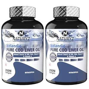 naturyz imported icelandic cod liver oil capsules with natural omega 3rich in vitamin d amp amercury freeimmunityskineyemuscle amp joint health 200 softgels pack of 22 count