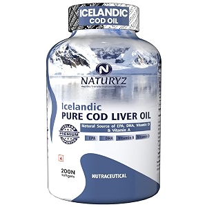naturyz imported icelandic cod liver oil capsules with natural omega 3 epa amp dharich in vitamin d amp amercury freeimmunityskineyemuscle amp joint health softgels200 softgels1 count