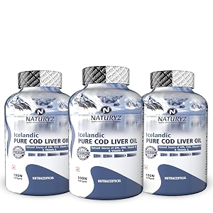 naturyz imported icelandic cod liver oil capsules with natural omega 3 epa amp dharich in vitamin d amp amercury freeimmunityskineyemuscle amp joint health - 300 softgels 100 softgels pack of 3