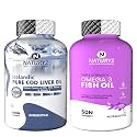 NATURYZ Imported Icelandic COD Liver Oil Combo Pack for Immunity Skin Eye Muscle Joint Health & Triple Strength Omega 3 Fish Oil 2500mg with Highest Strength (EPA 1200mg DHA 800mg)