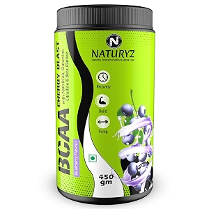 naturyz instantized bcaa supplement with 7000 bcaa glutamine citrulline beta alanine etc for energy amp endurance - pre post amp intra workout muscle recovery blueberry mojito - 450gms powder