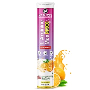 naturyz l-arginine max 2600 effervescent tabletsboosts staminaincreases blood flowimproves performancepre-workout supplement orange flavour 1 count 15 capsules