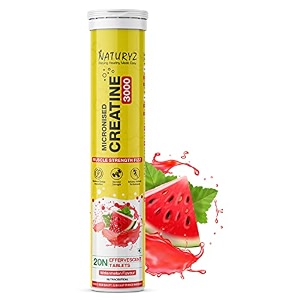 naturyz micronized creatine 3000 effervescent  sustained energy  muscle strength  endurance improved athletic performance - 20 tablets watermelon flavour