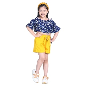 Naughty Ninos Girls Navy Blue Floral Printed