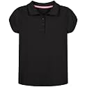 Nautica Girls' School Uniform Short Sleeve Polo Shirt, Button Closure, Soft Pique Fabric