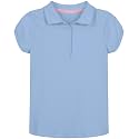 Nautica Girls' School Uniform Short Sleeve Polo Shirt, Button Closure, Soft Pique Fabric