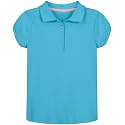 Nautica Girls' School Uniform Short Sleeve Polo Shirt, Button Closure, Soft Pique Fabric