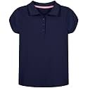 Nautica Girls' School Uniform Short Sleeve Polo Shirt, Button Closure, Soft Pique Fabric
