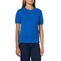 Nautica Women's Short Sleeve Crew Neck Cable Solid Sweater