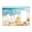 Nautical Beaach Shell Starfish Coastal 3 Gang 2 Toggle 1 Decorator/GFCI Combination Light Switch Cover Decorative Triple Combo Switch Face Wall Plate Room Decor