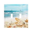 Nautical Beaach Shell Starfish Coastal Decorative 2 Gang Double Toggle Outlet Light Switch Cover, Two Gang Toggle Wall Plate Electrical Faceplate Dual Device Switchplate