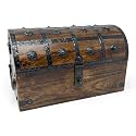 Nautical Cove Treasure Chest Keepsake and Decorative Wood Box (X-Large 11x6x6.5) - Storage Box, Wooden Box with Hinged Lid, Rustic Storage, Pirate Storage Box, Vintage Wooden Chest