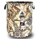 Retro Anchor Rudder Laundry Basket Oxford Cloth Foldable Hamper 18.9x16.5In