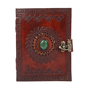 real premium leather green stone amp embossed handmade diaryjournal with metal lock -size of h 6xl 45 inches dark brown colour - 200