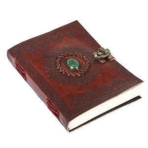 real premium leather green stone amp embossed handmade diaryjournal with metal lock -size of h 6xl 45 inches dark brown colour - 200