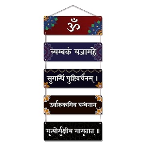 navadey om tryambakam yajamahe decorative designer wooden wall hanging art wall sign  hangerornament for temple decor living room home entrance office amp decoration