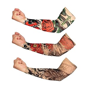navkar crafts nylon stretch cloth arm art tattoo costume sleeves for bike sports running outdoor activities pack of 3 multicolor